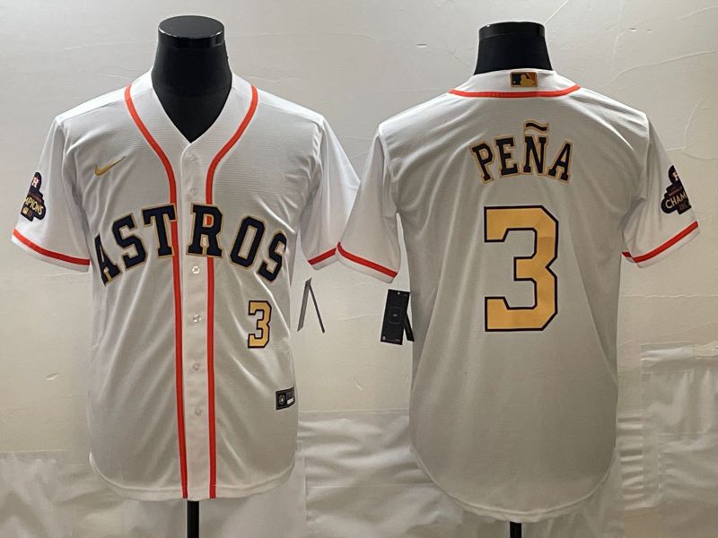 Men Houston Astros #3 Pena White Gold Game 2025 Nike MLB Jersey style 2->houston astros->MLB Jersey